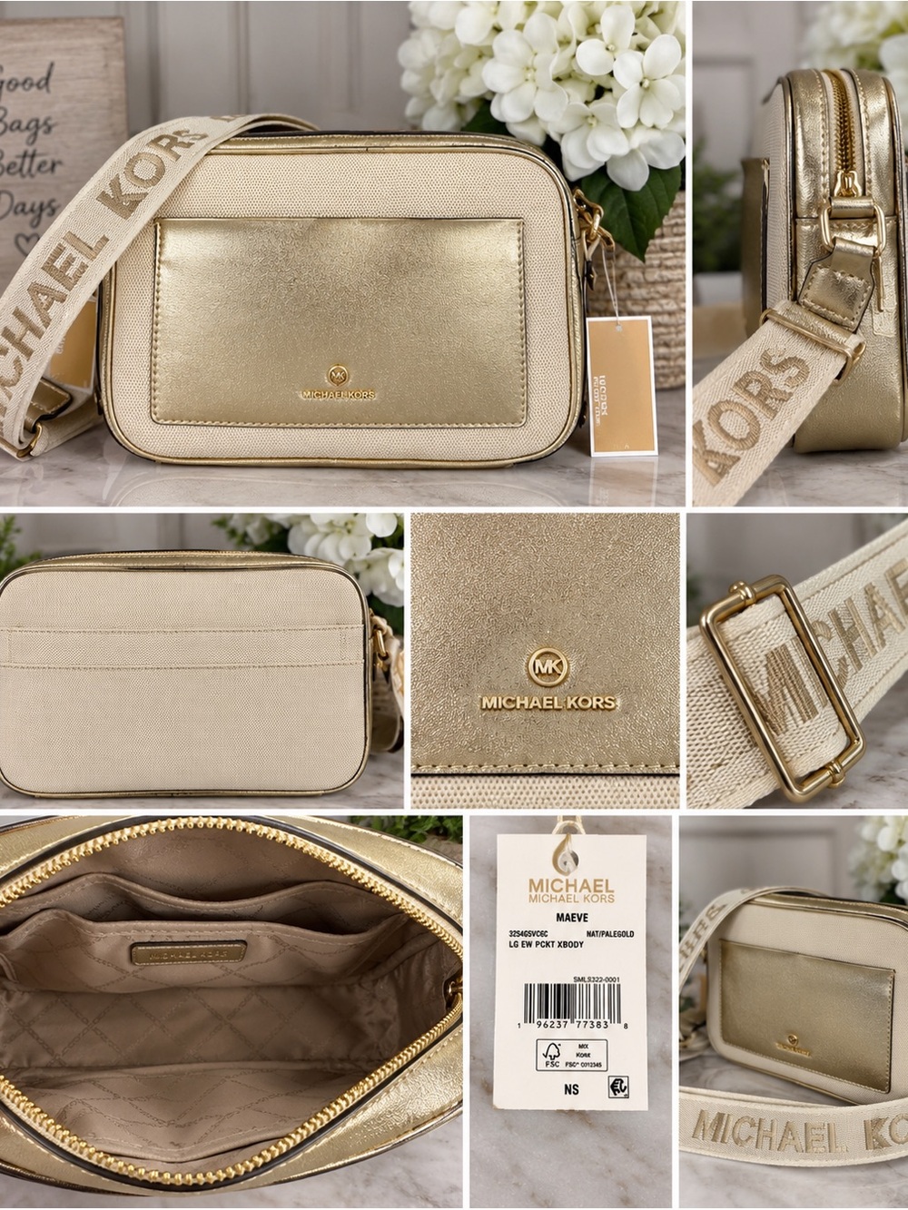 Michael Kors Metallic Gold Crossbody Camera Bag with Logo Strap